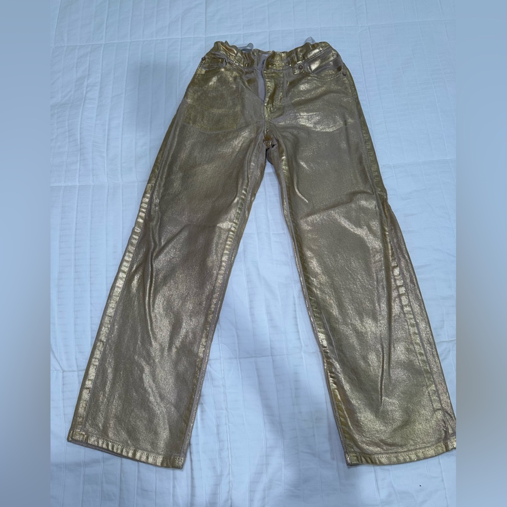 Zara Gold Metallic Flare Jeans